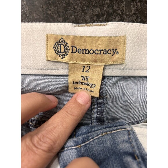 Democracy Jeans Women Size 12 Blue "Ab" Technology Tapered Fray Hem Denim Jeans - Picture 3 of 10